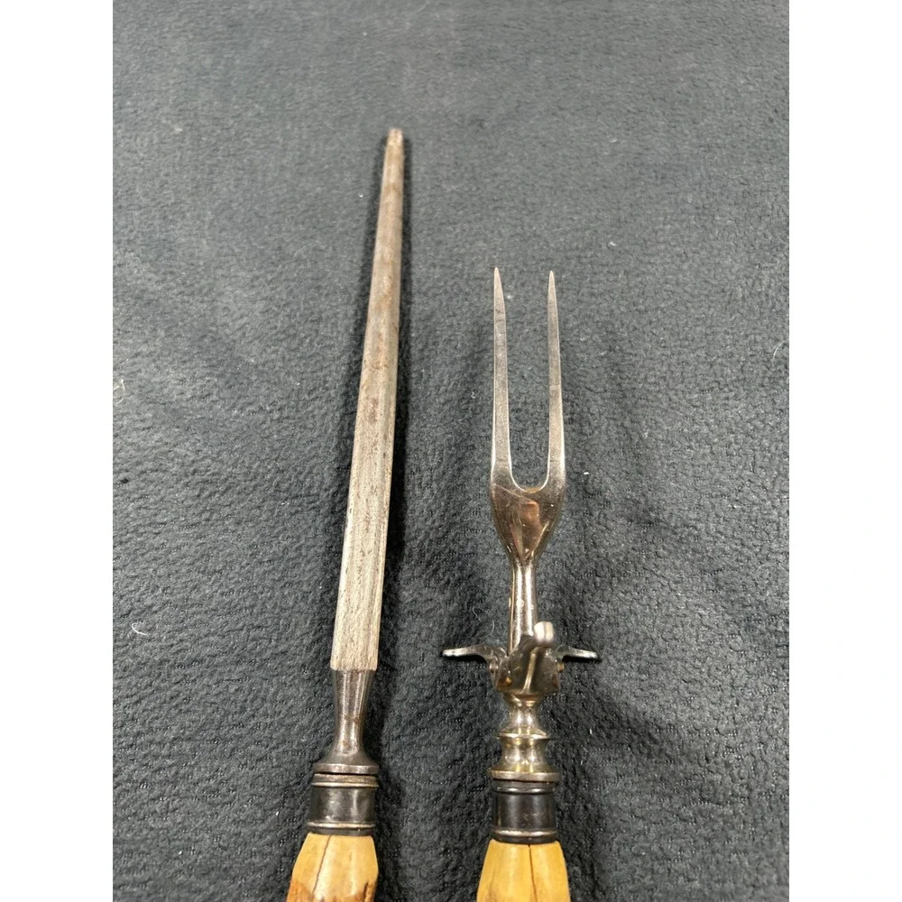 Vintage Anton Wingen 2 Piece Meat Carving Set Solingen Germany Stag Horn Handles